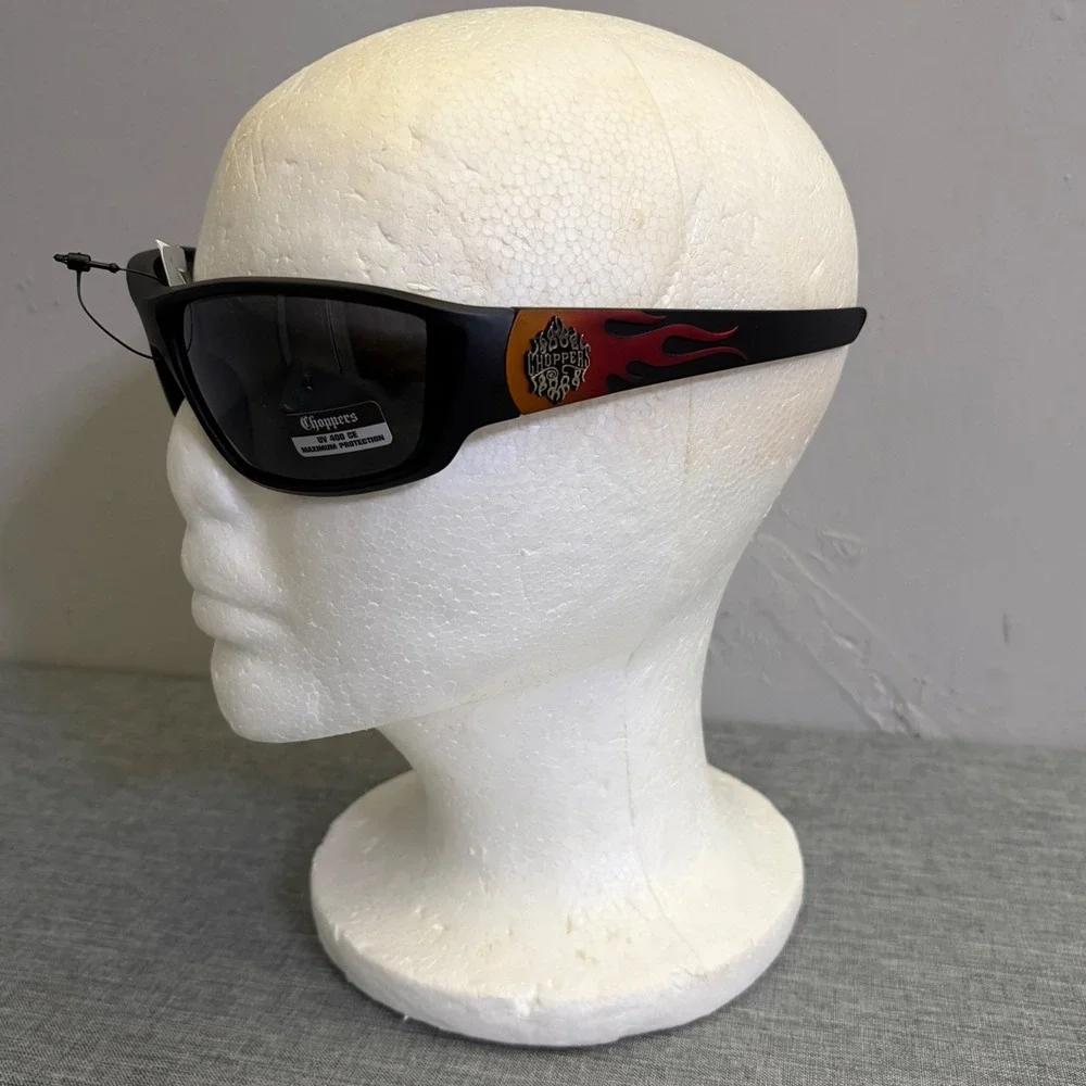 Choppers Sunglasses Men OS Black 6792-RED Flame Wrap Around Biker Y2K UV400